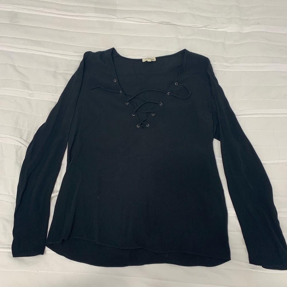 Aritzia lace up black blouse, size medium
